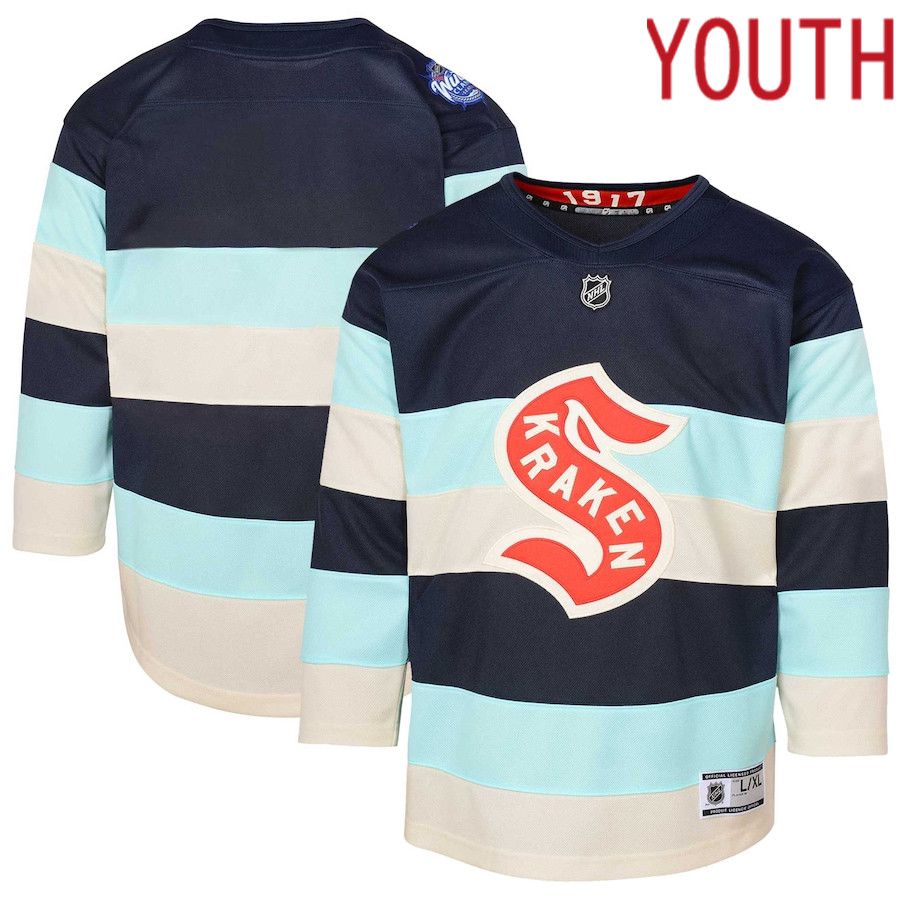 Youth Seattle Kraken Deep Sea Blue 2024 NHL Winter Classic Premier Jersey->youth nhl jersey->Youth Jersey